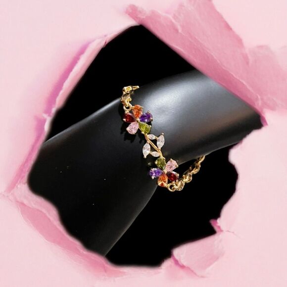 18k Gold plated Multicolor Flower Bracelet - Picture 2 of 3